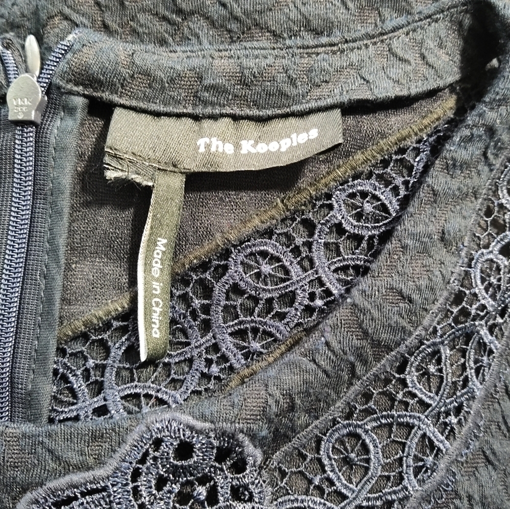THE KOOPLES Navy Blue Fit & Flare textured Dress S lace Detail Stretch S M - Picture 9 of 12